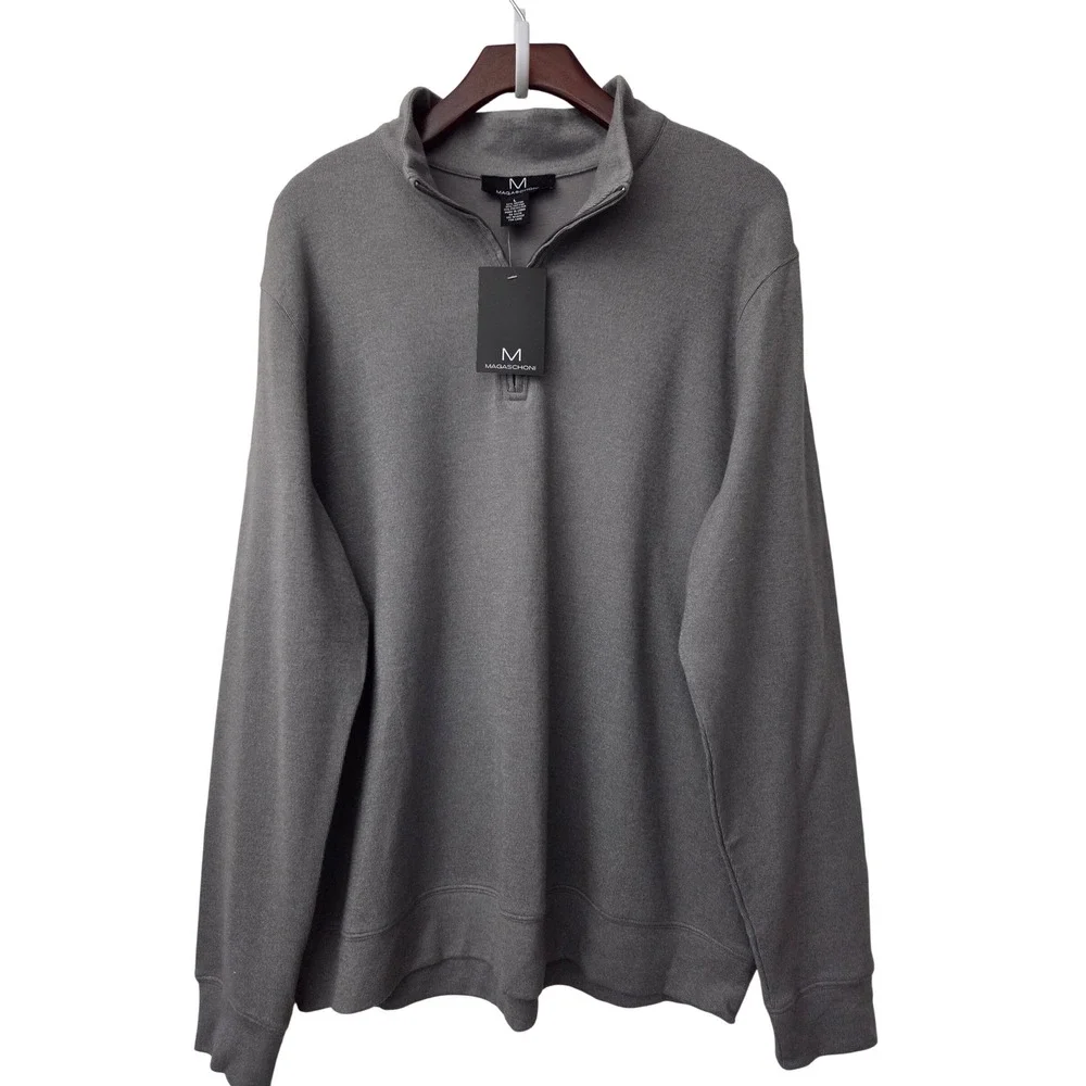 Magaschoni‎ 1/4 Zip Long Sleeve Sweater Top Men Size Large Gray NWT